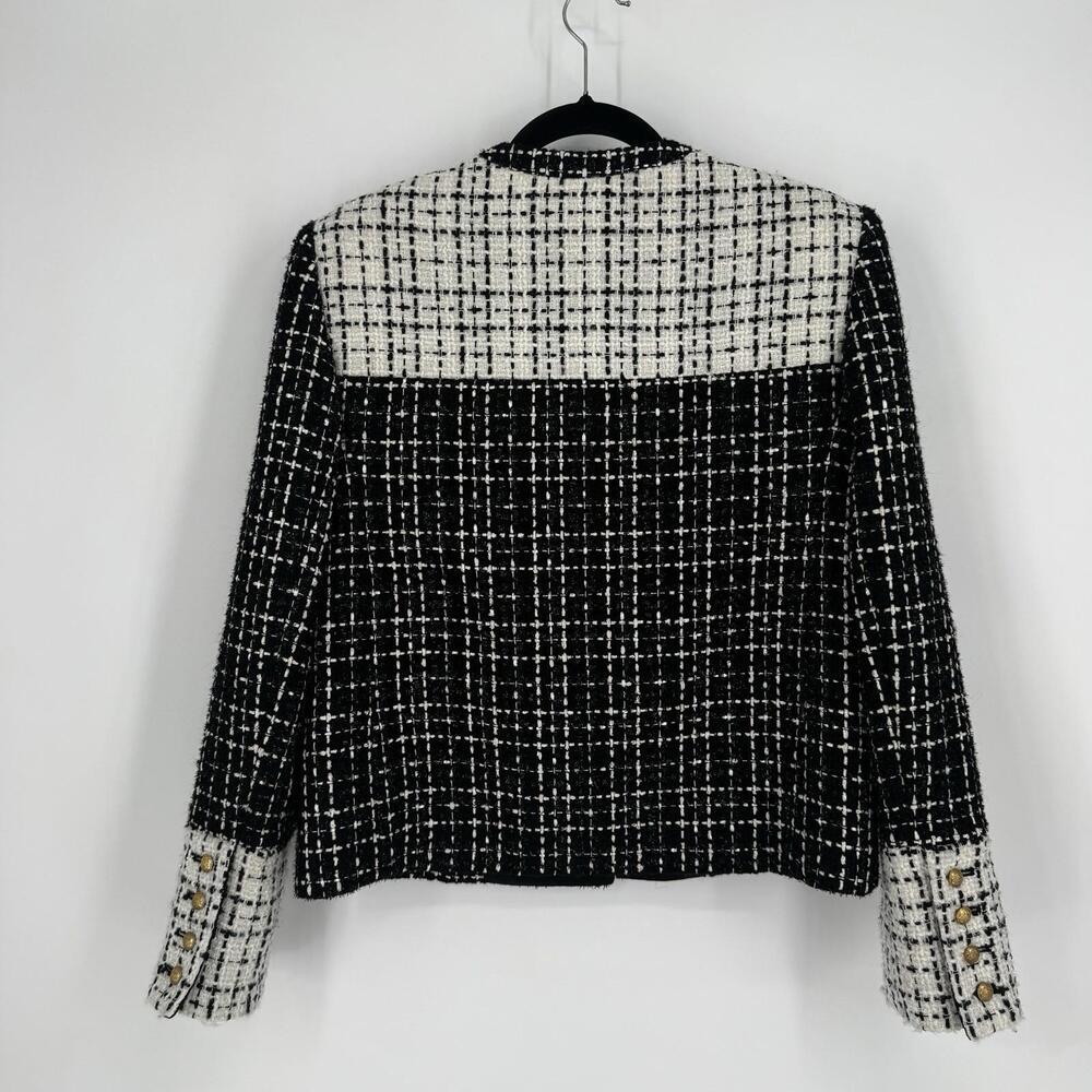Alice + Olivia jacket womens 12 black white tweed gold buttons jaydn old money - Picture 7 of 7